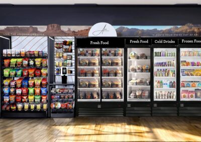 Deluxe micro market display with snack and beverage setup at Ari office facility