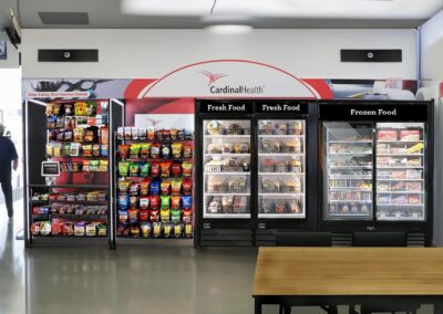 Deluxe micro market unit for Cardinal Health with modular vending racks and coolers