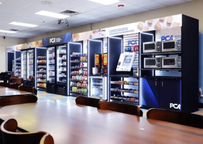 Deluxe vending unit for PCA with custom graphics and shelving system