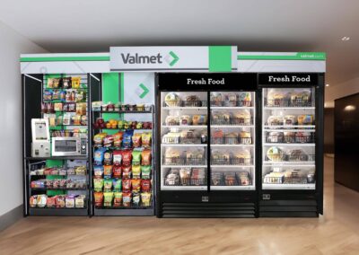 Deluxe micro market at Valmet facility with modern vending wall and product racks