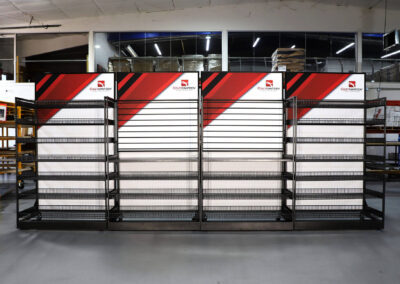 Lock N Load branded micro market for Coley Canteen with multi-tiered shelving