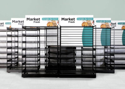Lock N Load fixture with Market Fresh produce aisle graphics and retail shelving