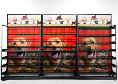 Lock N Load micro market display with Redbarn branded graphics for pet treat retail