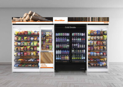 Premier micro market for Wood-Mizer with custom branded wall graphics and modular displays