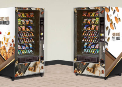 General-use vending machines with modular product layout and custom wraps