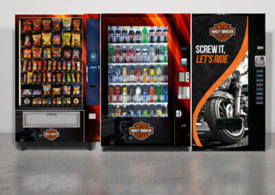 Custom vending machines and snacks with Harley-Davidson branding