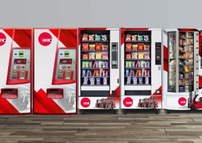 Hero Logistics vending machine wrap installation with full snack/beverage setup