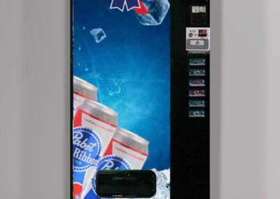 Pabst Blue Ribbon drink machine with branded wrap and graphic cooler display