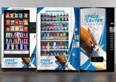 Custom vending machines at Space Center Houston with branded space-themed wrap