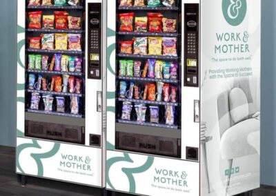 Vending machine display installed at Work & Mother with clean lifestyle branding
