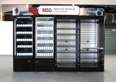 Magnetic header cooler and shelving display for Material Sciences Corporation, great for micro markets, vending machines, and AI coolers
