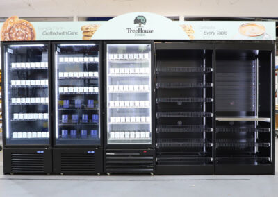 Magnetic header cooler and shelving display for TreeHouse Foods, great for micro markets, vending machines, and AI coolers
