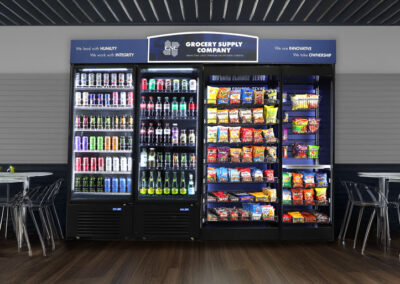 Magnetic header cooler and snack display for Grocery Supply Company, great for micro markets, vending machines, and AI coolers